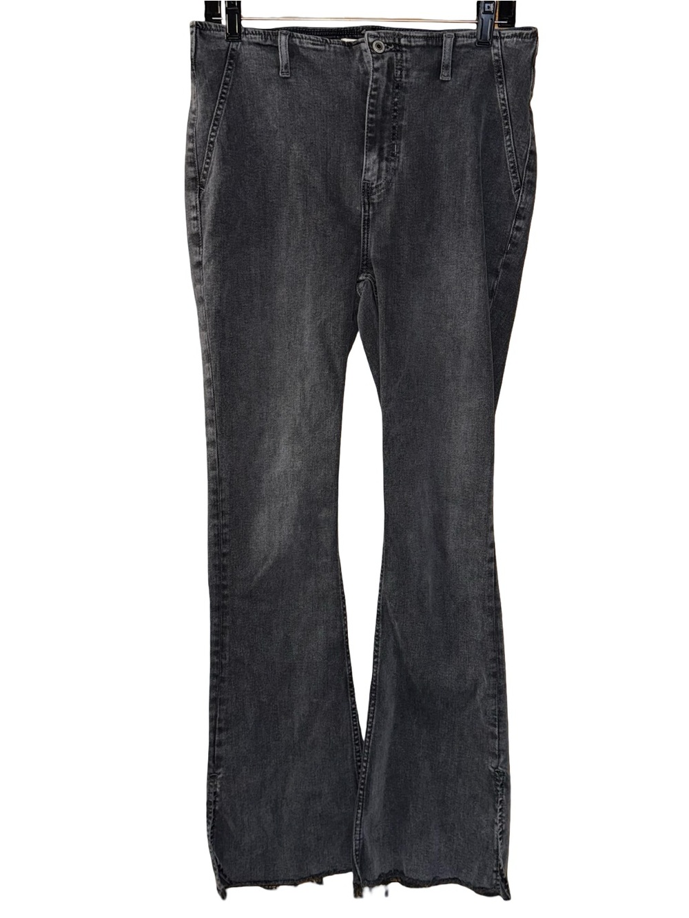 Free People We The Free Level Up Slit Slim Flare Jeans Black Ash Charcoal Sz 31